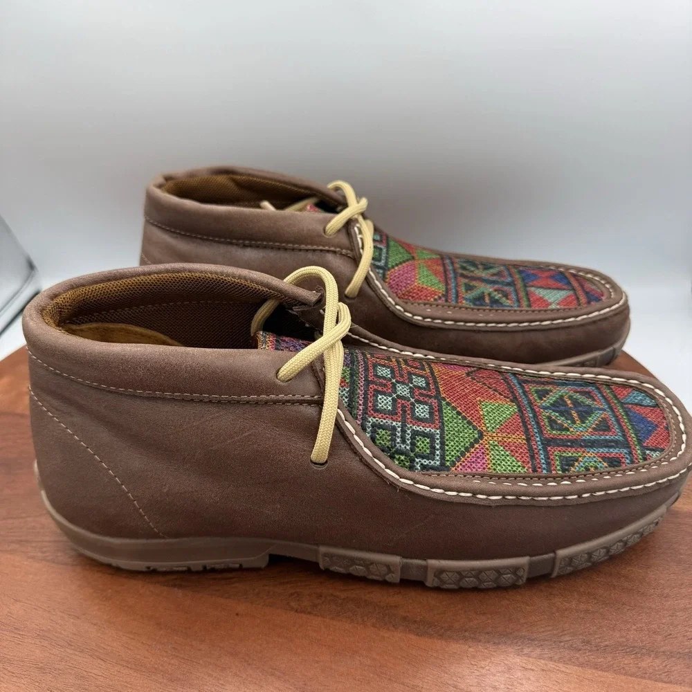 REYWELT Boots Brown Leather Woven Inlay Lace Up Chukka Moc Men's US 9.5/Mex 28.5